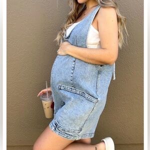Pinkblush Light Blue Maternity Denim Overalls Shortalls